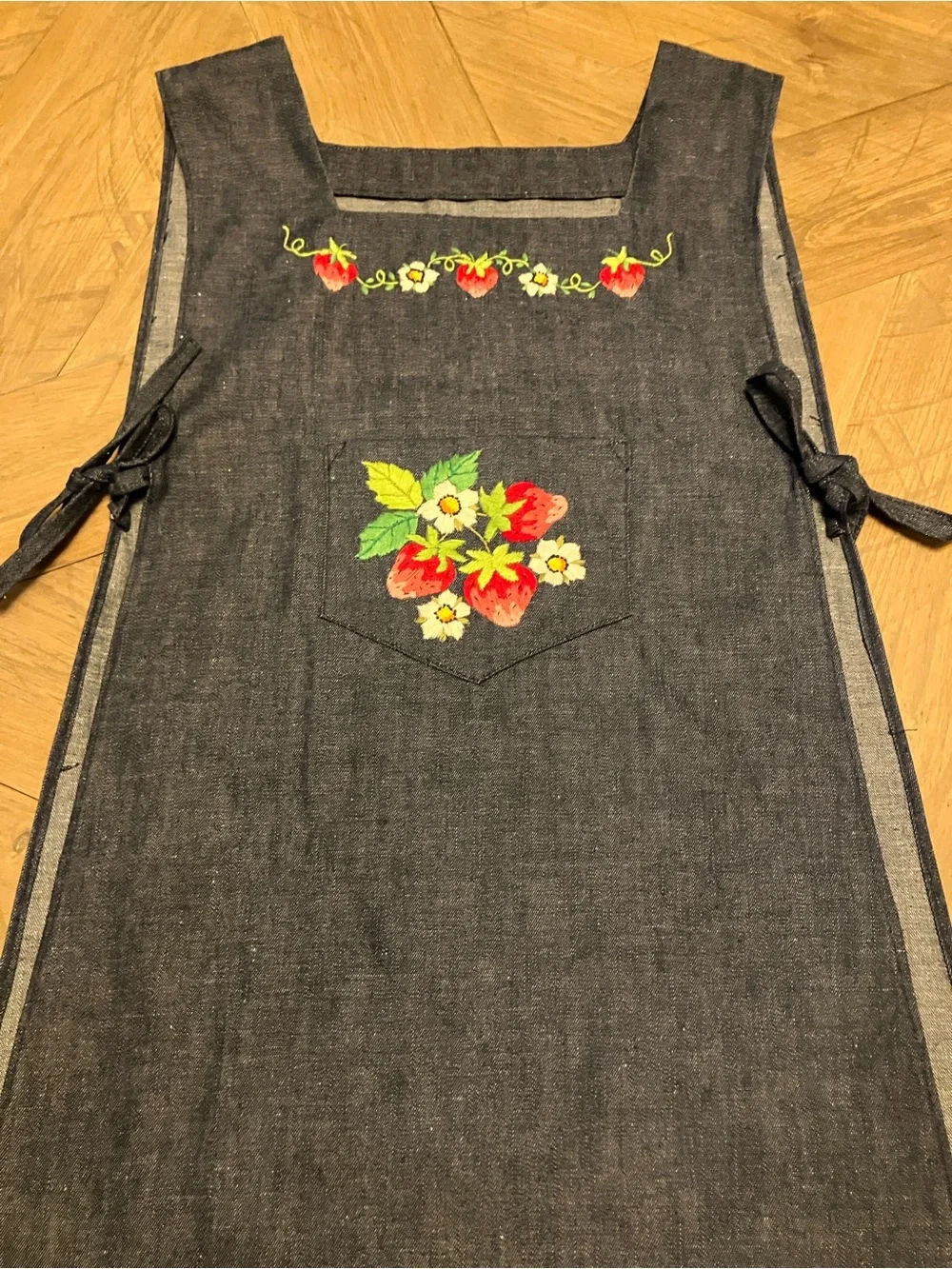 Embroidered Denim Apron/ Smock- Handmade